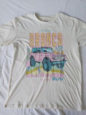 Ford Official White Kids T-Shirt with Pink & Teal Bronco Graphic M
